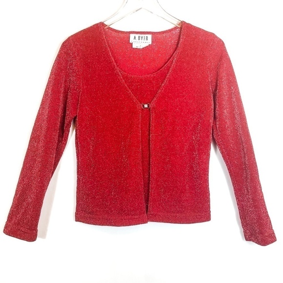 A Byer California Red Shimmer Long Sleeve Top - Picture 1 of 7